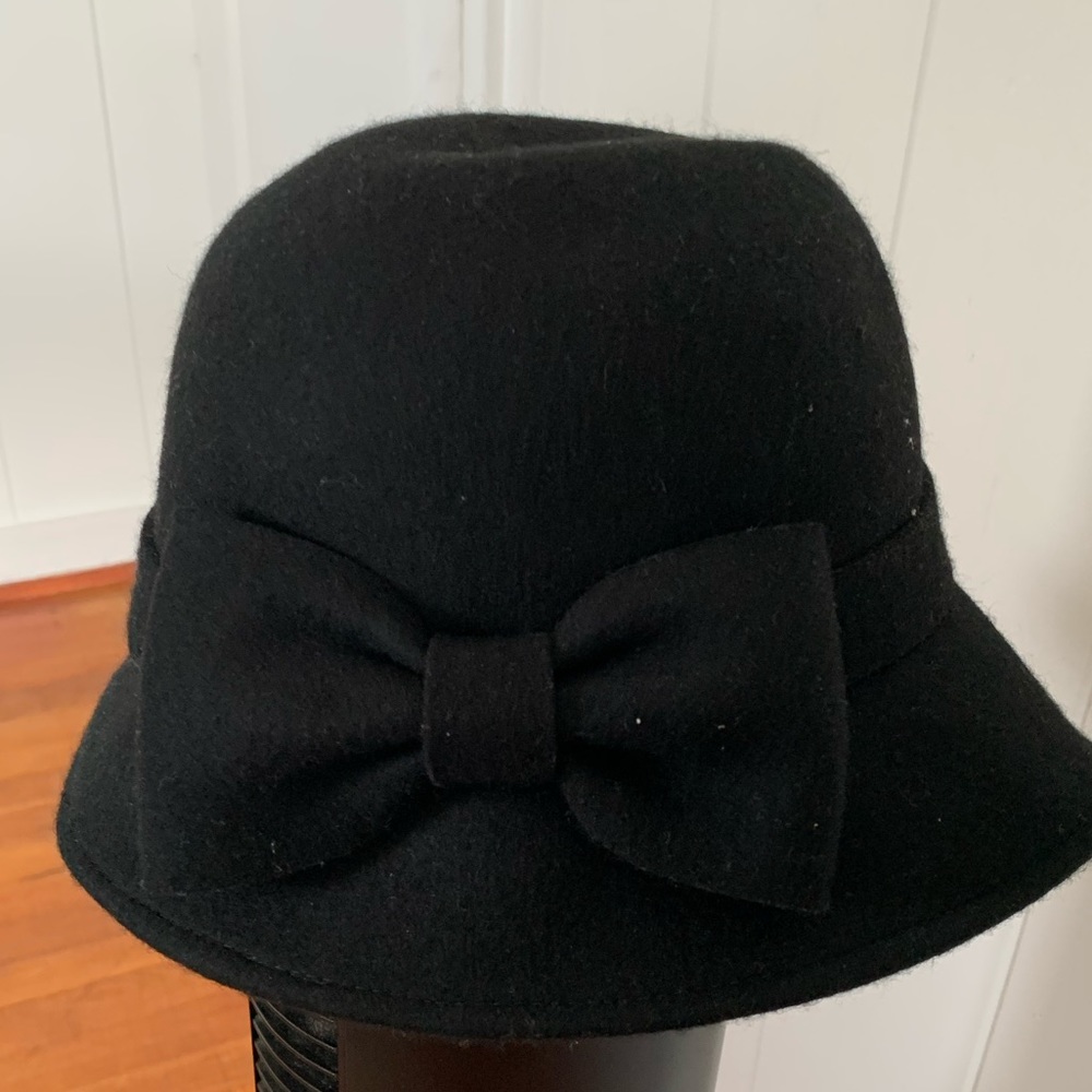 Kate Spade Black Bow Wool Cloche Hat